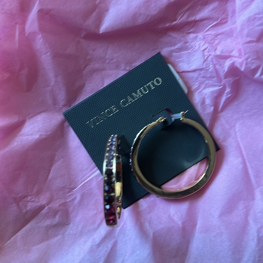 New Vince Camuto Gold and CZ Hoop Earrings - Picture 4 of 4